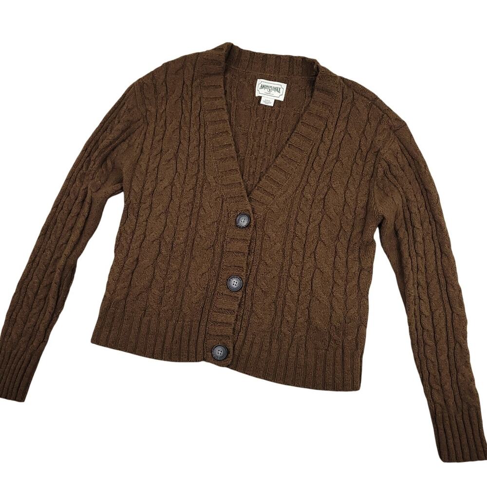 Vintage‎ American Eagle Cable Knit Cropped Button Up Cardigan Sweater Sz Small